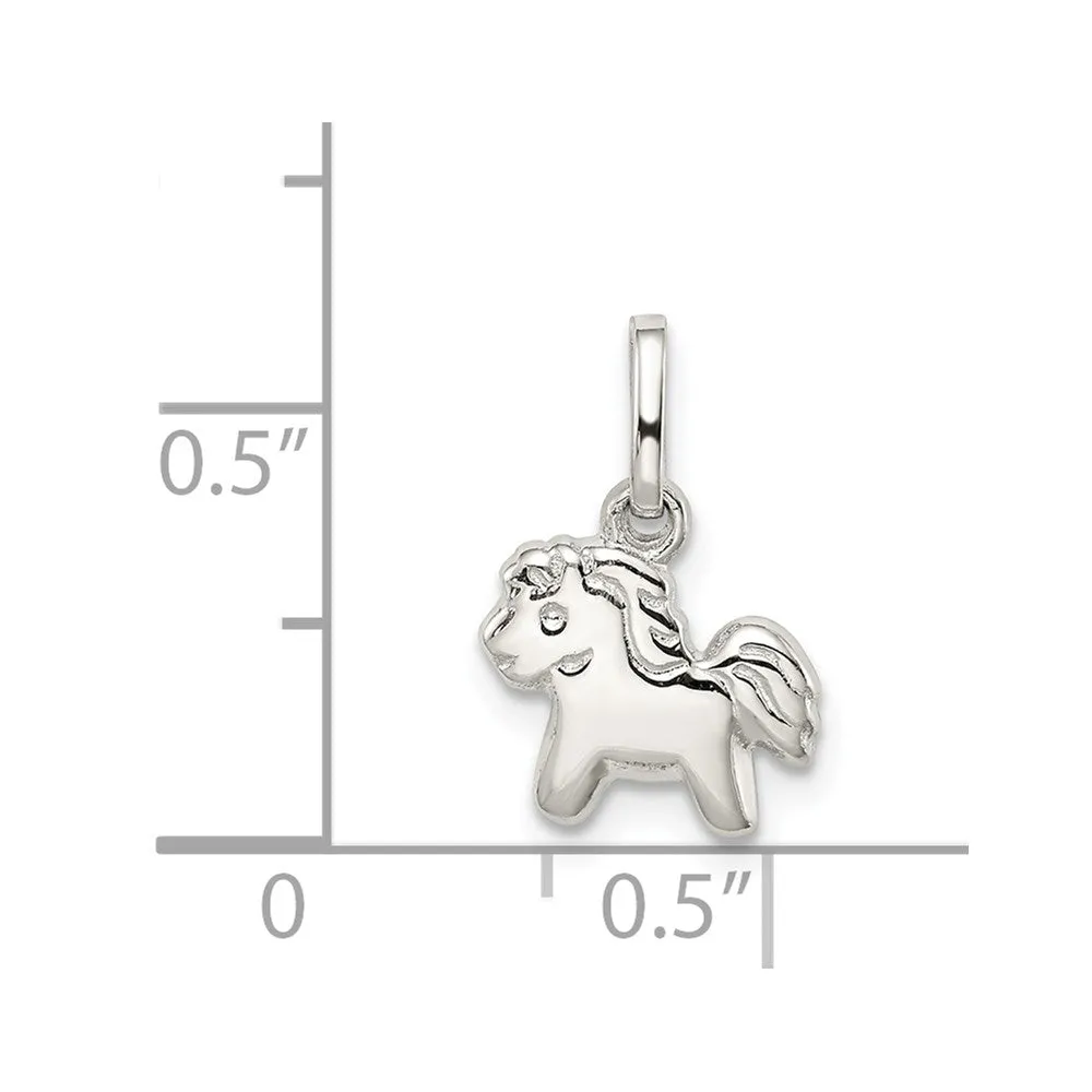 Sterling Silver RH Plated Child's Polished Pony Pendant