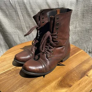 Steve Madden Troopa Military-Inspired Zipper Lace Up Leather Combat Boot…