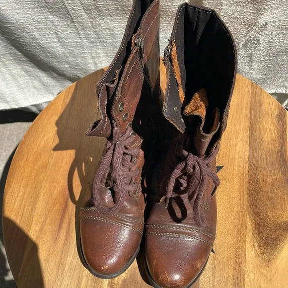 Steve Madden Troopa Military-Inspired Zipper Lace Up Leather Combat Boot…