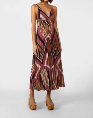 Studio Long Pleated Geometric Design Dress In Multi