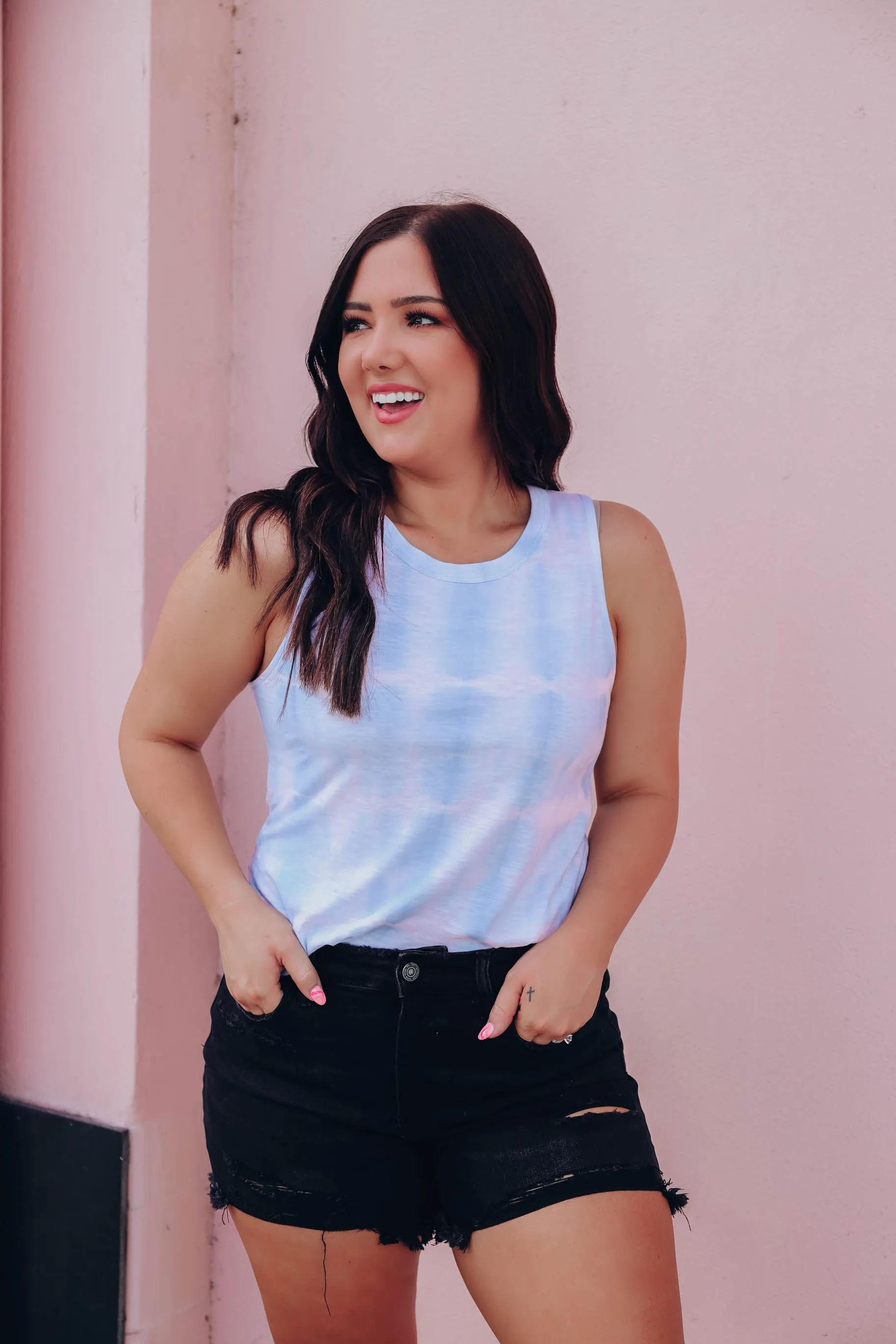 Summer Days Bleach Wash Tank - Blue