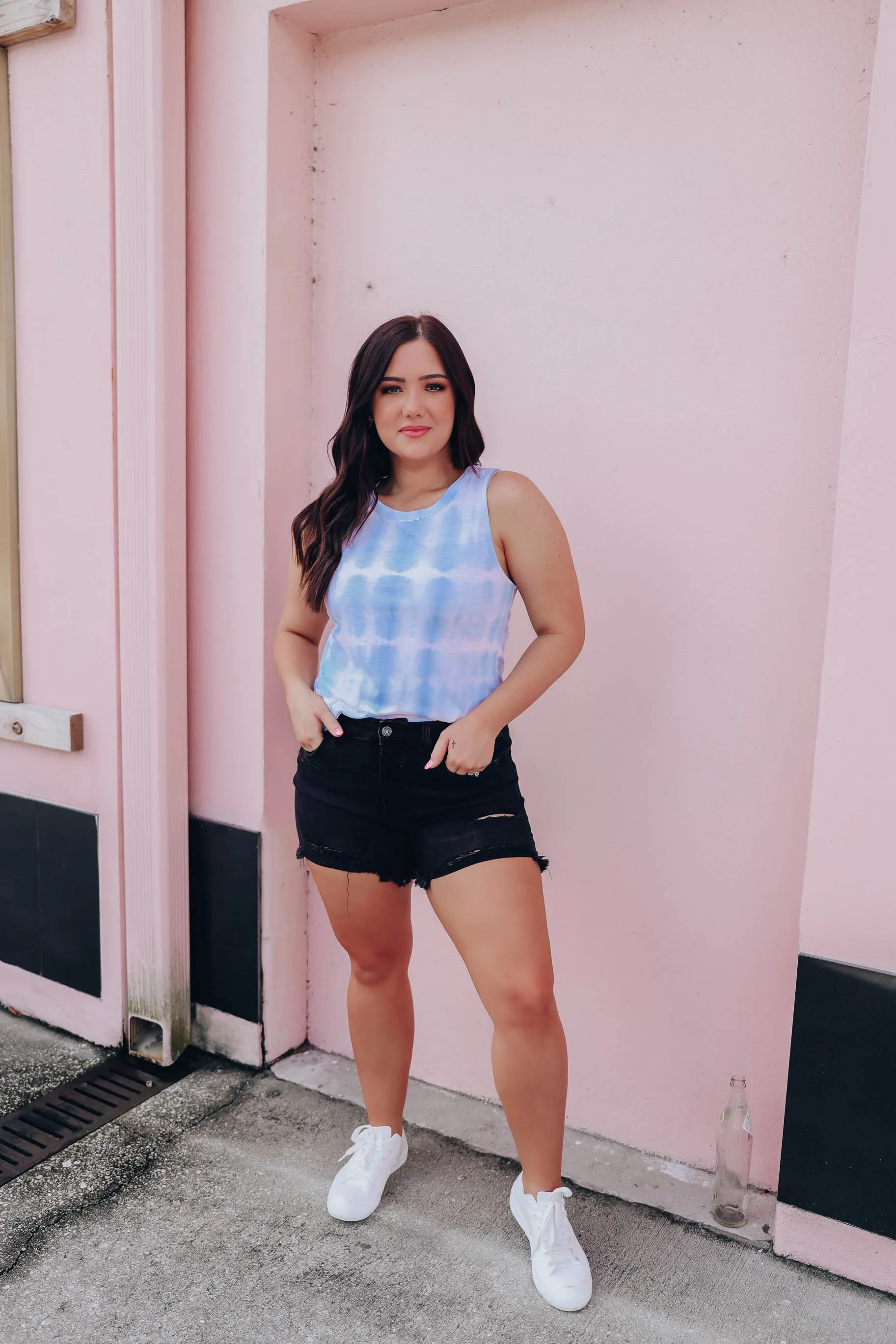 Summer Days Bleach Wash Tank - Blue