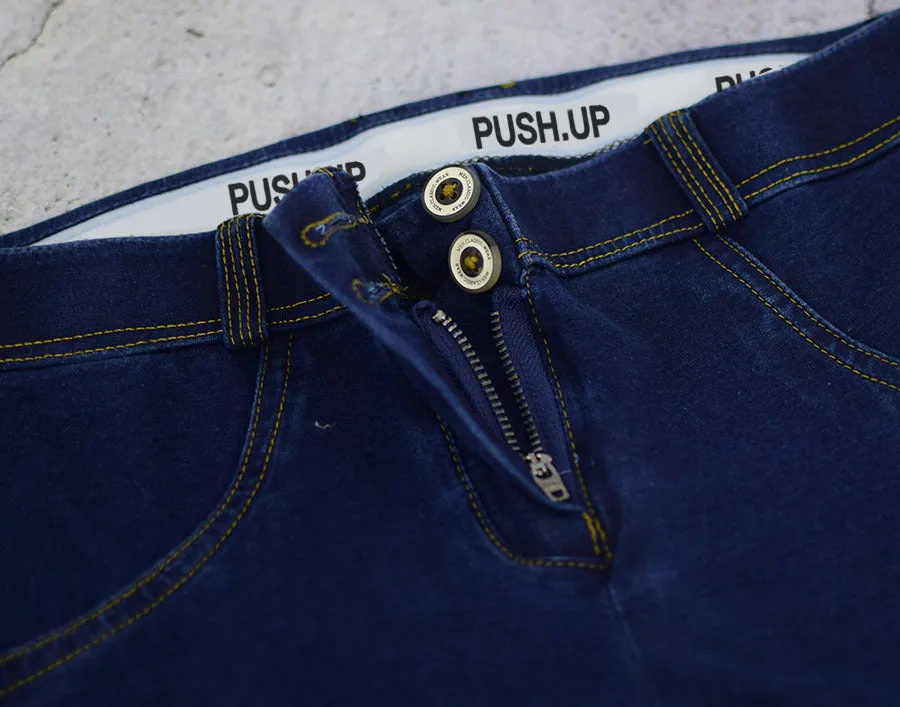 Super Stretch Comfortable Low Waist Denim Trousers Dark Blue