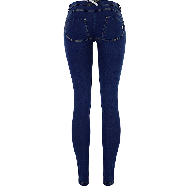 Super Stretch Comfortable Low Waist Denim Trousers Dark Blue