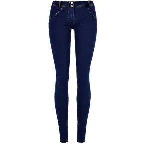 Super Stretch Comfortable Low Waist Denim Trousers Dark Blue