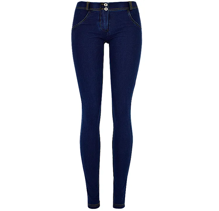 Super Stretch Comfortable Low Waist Denim Trousers Dark Blue