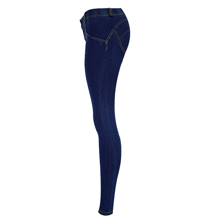 Super Stretch Comfortable Low Waist Denim Trousers Dark Blue