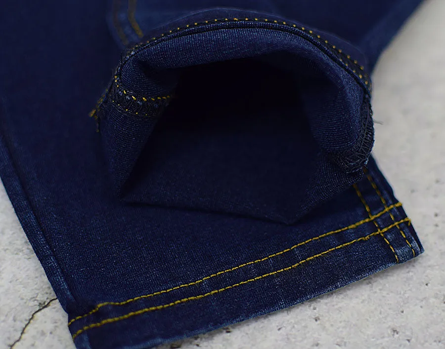 Super Stretch Comfortable Low Waist Denim Trousers Dark Blue