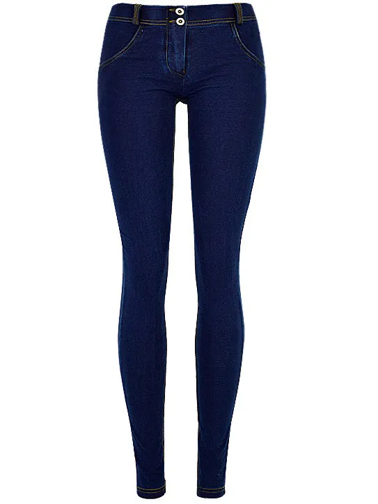 Super Stretch Comfortable Low Waist Denim Trousers Dark Blue