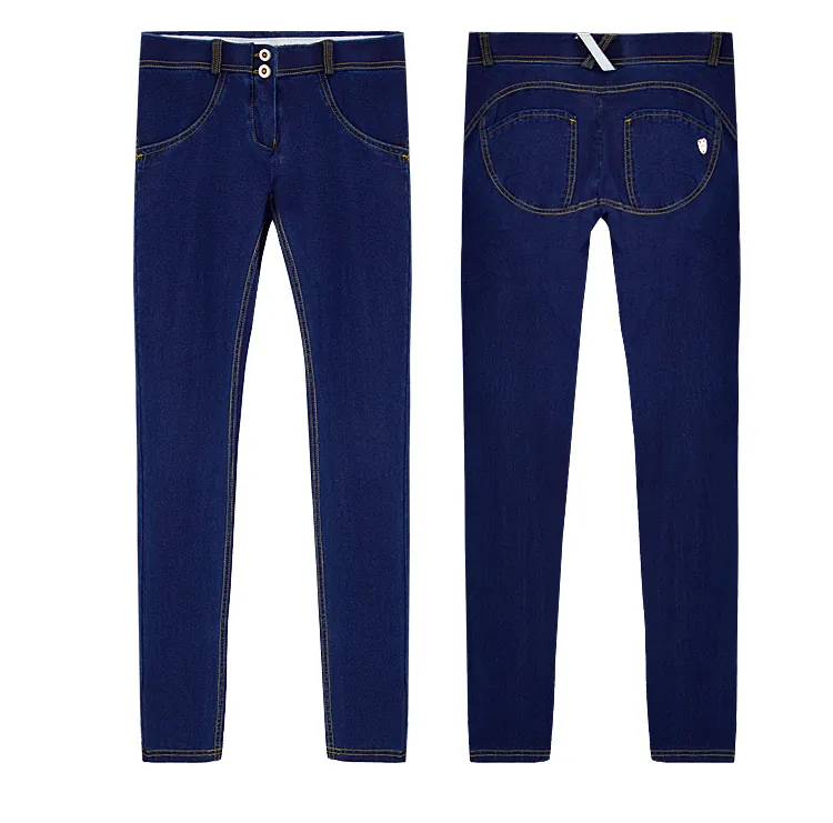 Super Stretch Comfortable Low Waist Denim Trousers Dark Blue