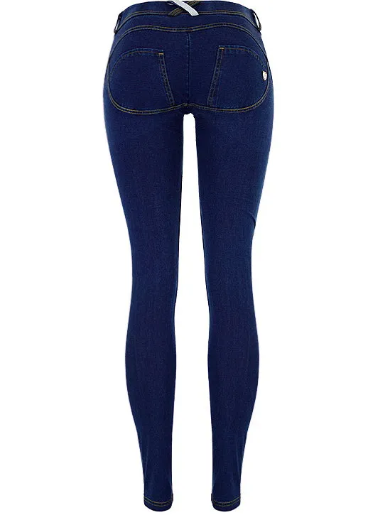 Super Stretch Comfortable Low Waist Denim Trousers Dark Blue