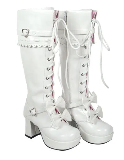 Sweet Lolita Boots Chunky Heels Platform Bows Lace Up Lolita Boots