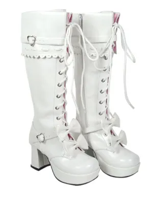 Sweet Lolita Boots Chunky Heels Platform Bows Lace Up Lolita Boots