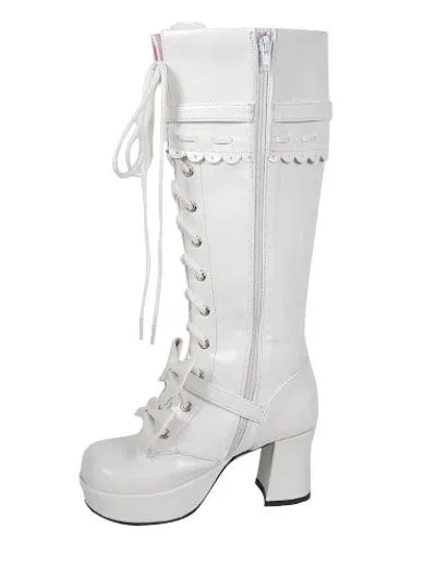 Sweet Lolita Boots Chunky Heels Platform Bows Lace Up Lolita Boots