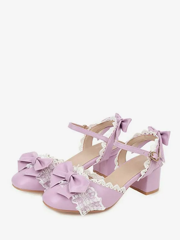 Sweet Lolita Sandals Bows Ruffles Round Toe PU Leather Pink Lolita Summer Shoes