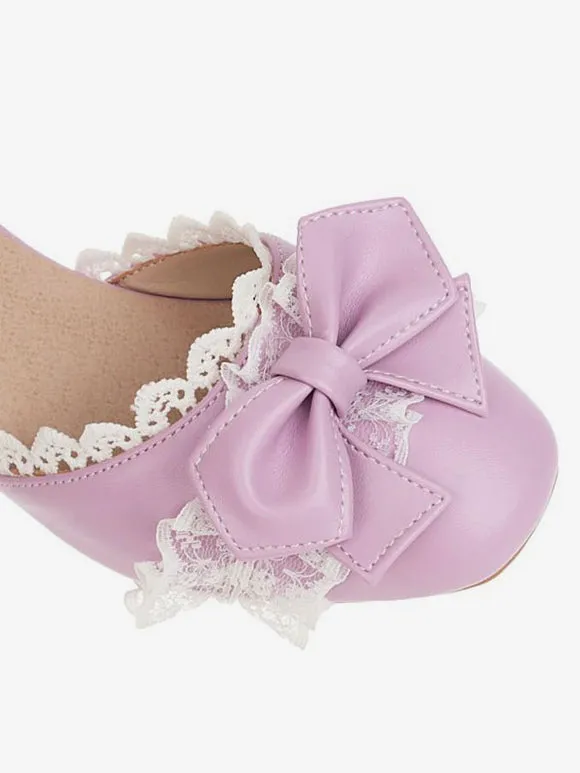 Sweet Lolita Sandals Bows Ruffles Round Toe PU Leather Pink Lolita Summer Shoes