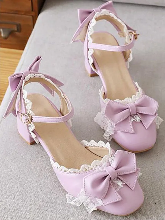 Sweet Lolita Sandals Bows Ruffles Round Toe PU Leather Pink Lolita Summer Shoes