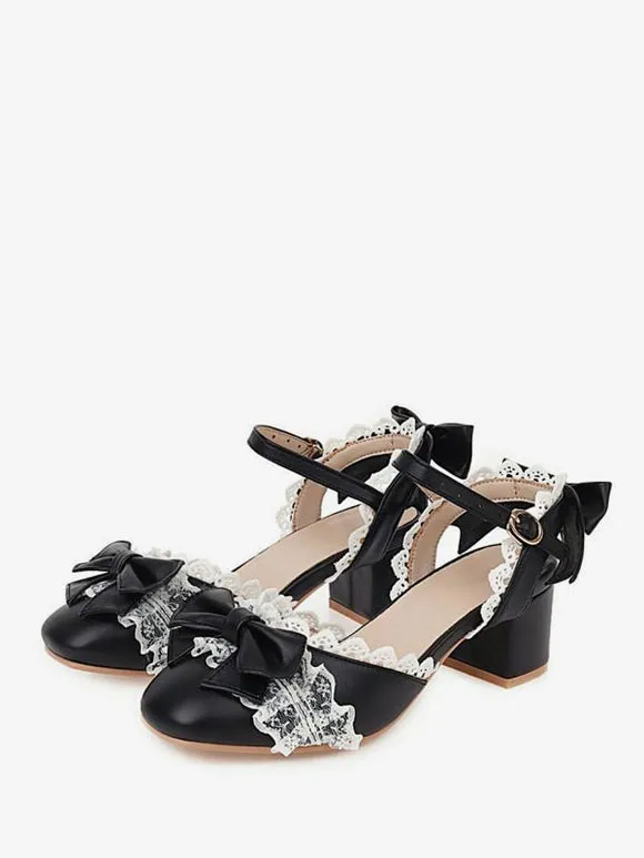 Sweet Lolita Sandals Bows Ruffles Round Toe PU Leather Pink Lolita Summer Shoes
