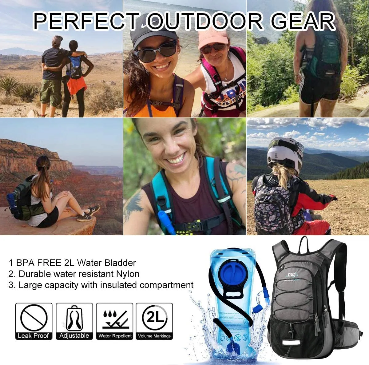 to - up Voice-controlled for Hiking, Cycling, Bladder Running, Keeps Pack 2L Free Backpack – Cool Camping BPA Hydration Hours Nopack) All-inclusive 4 with Liquid Insulated (Orange