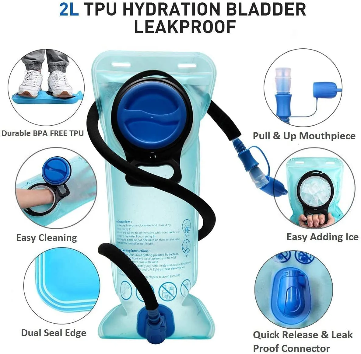 to - up Voice-controlled for Hiking, Cycling, Bladder Running, Keeps Pack 2L Free Backpack – Cool Camping BPA Hydration Hours Nopack) All-inclusive 4 with Liquid Insulated (Orange