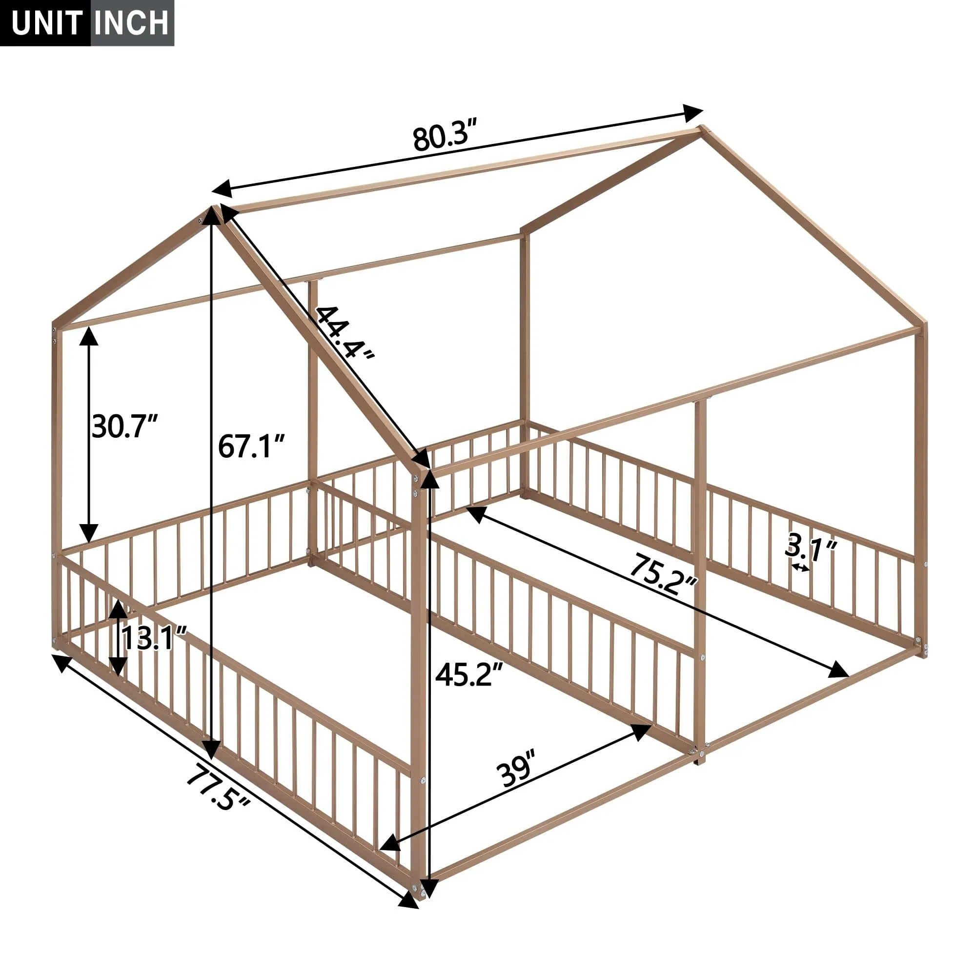 Twin House Platform Beds for 2 Kids Double Shared Size Metal Floor Bed