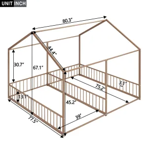 Twin House Platform Beds for 2 Kids Double Shared Size Metal Floor Bed