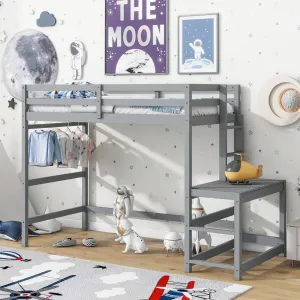 Twin Size Pine Wood Loft Bed Frame with Ladder Ladders Guardrails