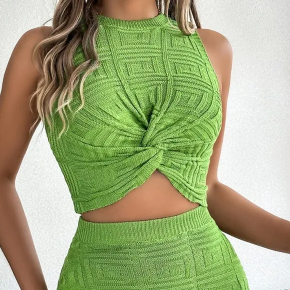 Twisted Charm Sweater Skirt Set - Green