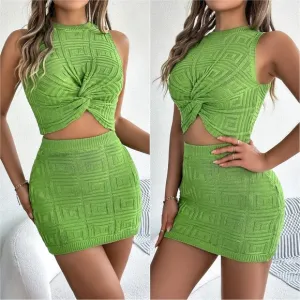 Twisted Charm Sweater Skirt Set - Green