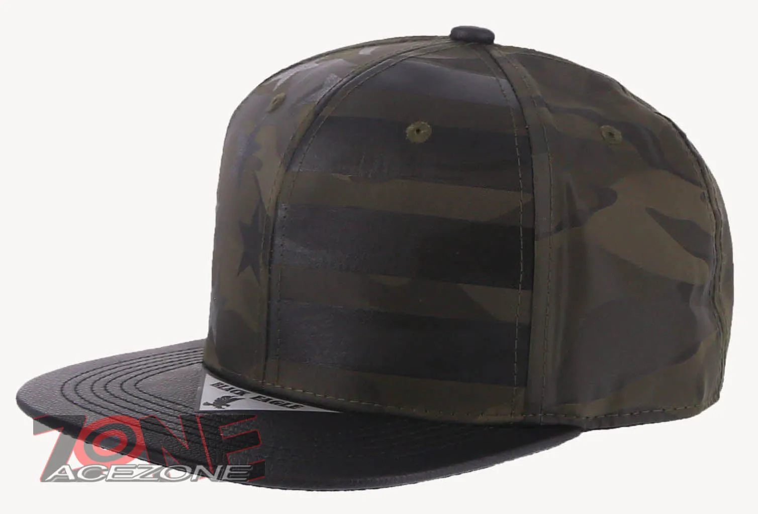 USA FLAG STAR FAUX LEATHER VISOR FLAT BILL BASEBALL CAP HAT CAMOUFLAGE OLIVE