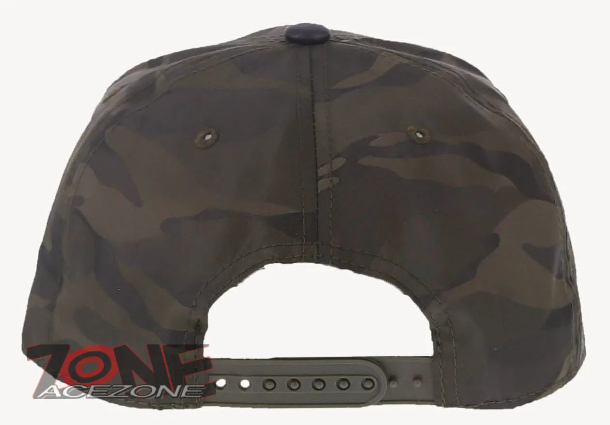 USA FLAG STAR FAUX LEATHER VISOR FLAT BILL BASEBALL CAP HAT CAMOUFLAGE OLIVE