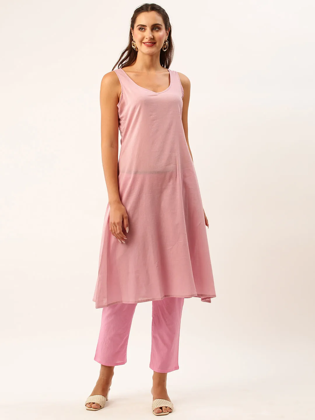 V Neckline Chiffon All over Mixed Prints Pink Loose fit Kaftan set For Women - ZOLA
