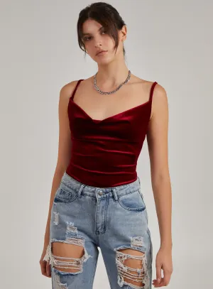 Velvet Cowl Neck Bodysuit