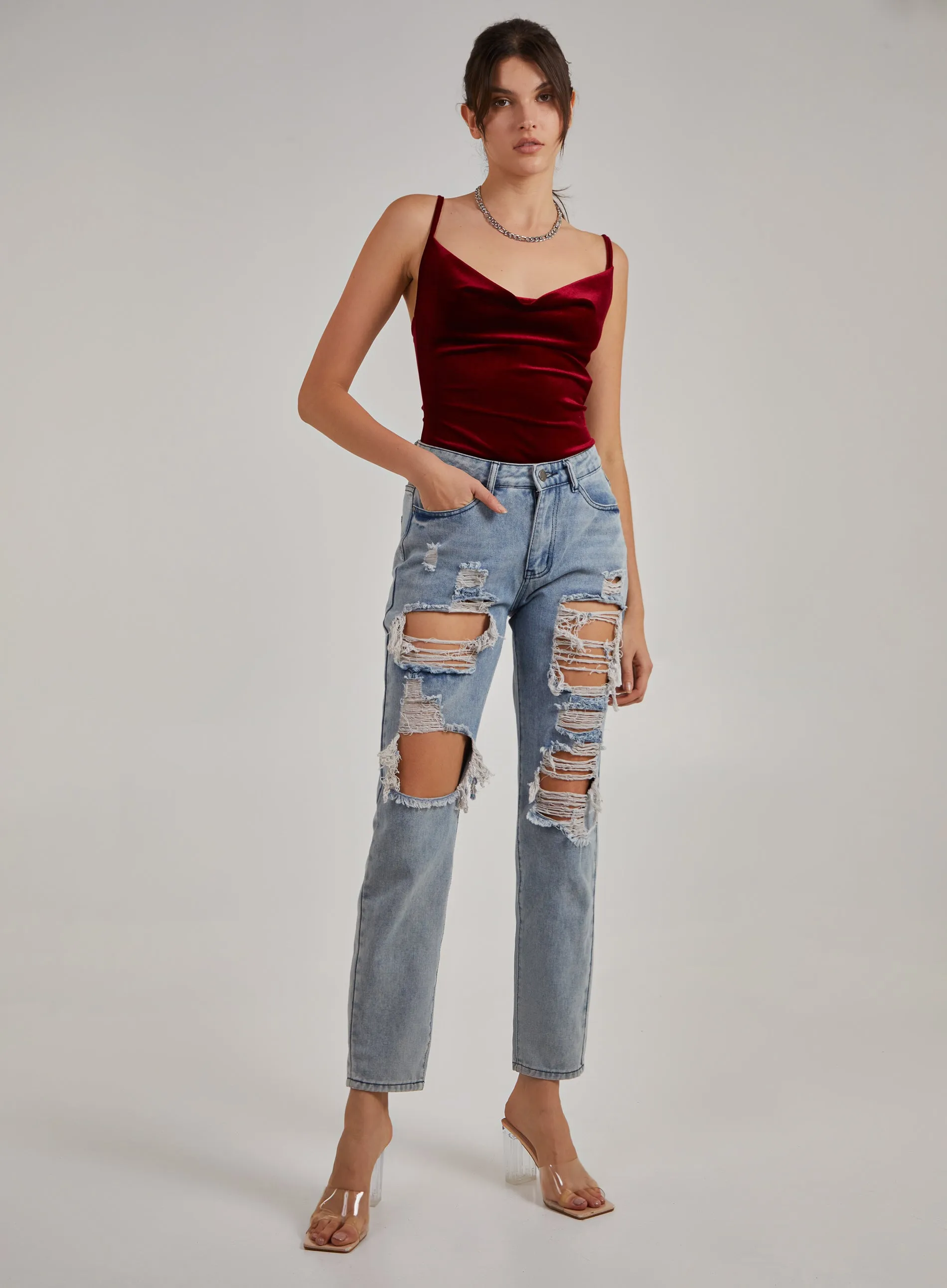 Velvet Cowl Neck Bodysuit