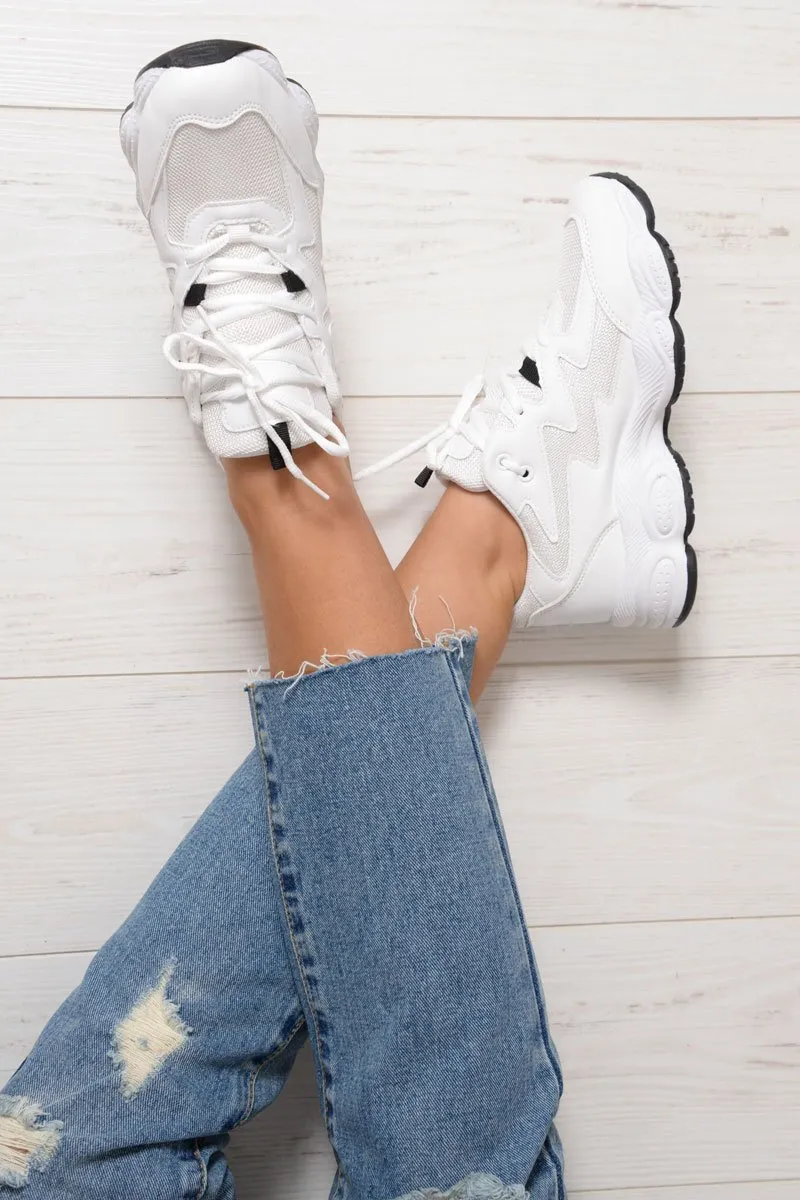White Chunky Lace Up Trainers - Dita