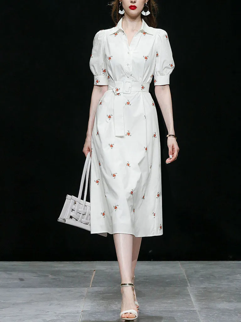 White Embroidered Shirt Lapel 1950S Comfortable Cotton Vintage Dress