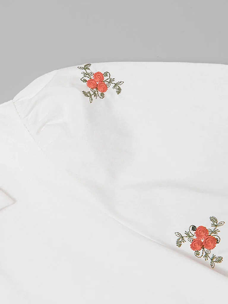 White Embroidered Shirt Lapel 1950S Comfortable Cotton Vintage Dress