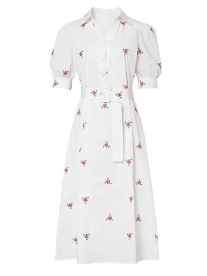 White Embroidered Shirt Lapel 1950S Comfortable Cotton Vintage Dress