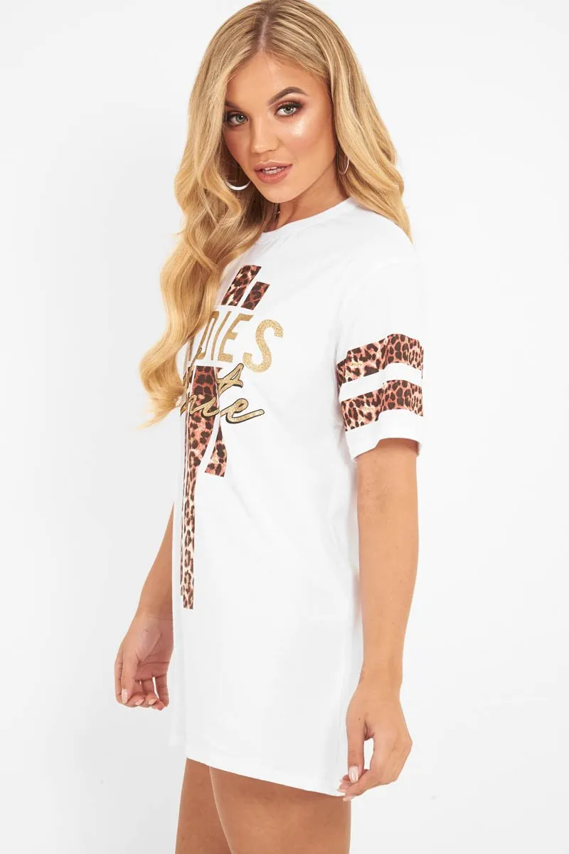 White Leopard Ladies Unite Slogan T-Shirt - Kayzlee