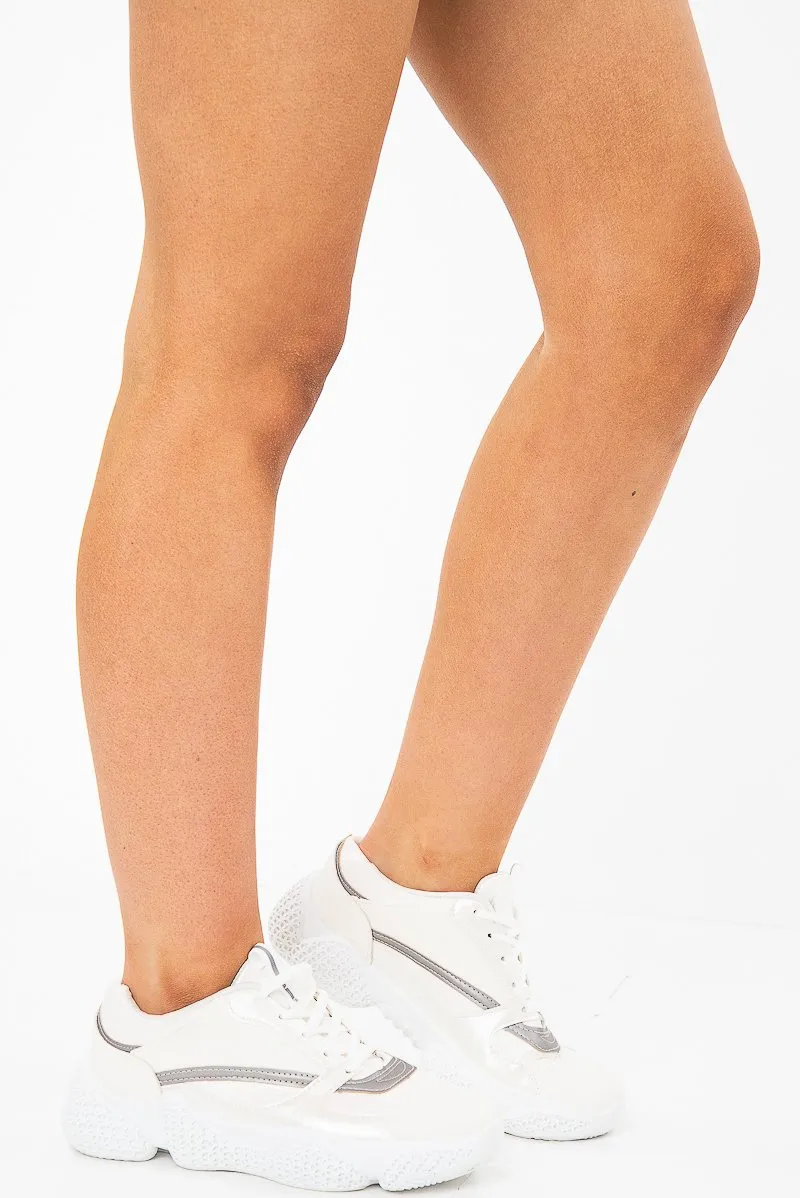 White Shimmer Effect Chunky Sole Trainers - Frances