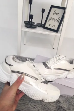 White Shimmer Effect Chunky Sole Trainers - Frances