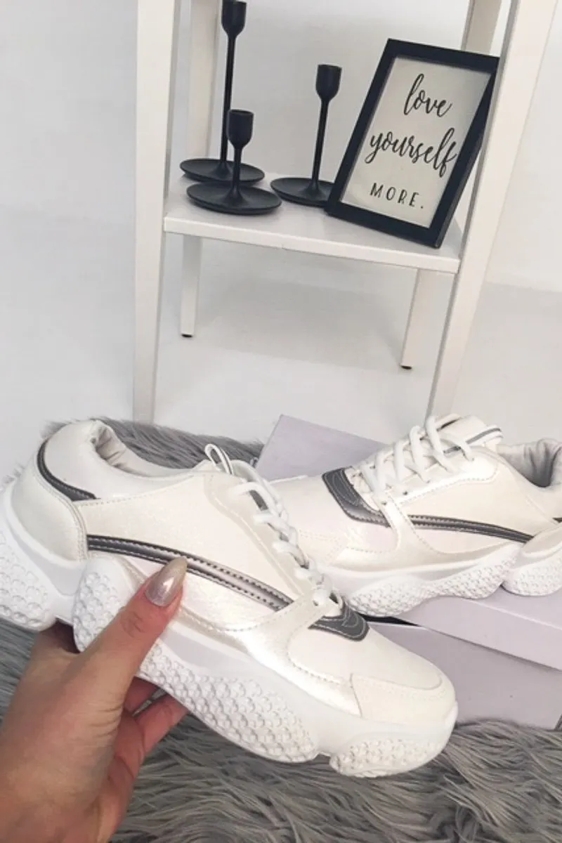 White Shimmer Effect Chunky Sole Trainers - Frances
