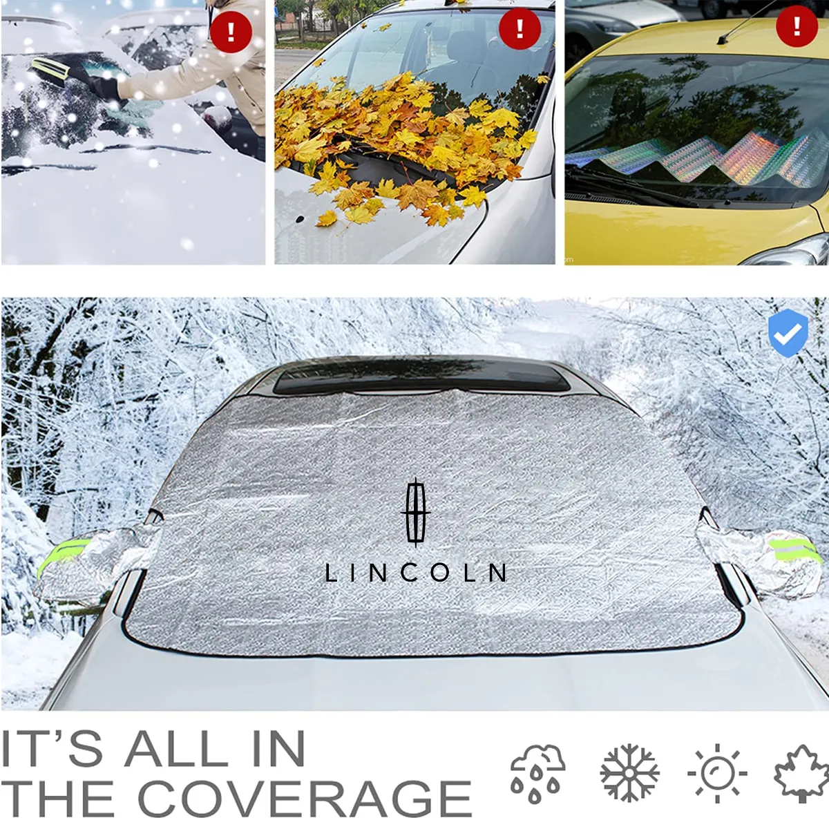 Windshield Cover for Ice and Snow, Custom fit for Car, Magnetic Windshield Cover, Water, Heat & Sag-Proof Car Windshield Snow Cover, Mirror Protector Windproof Sunshade Cover