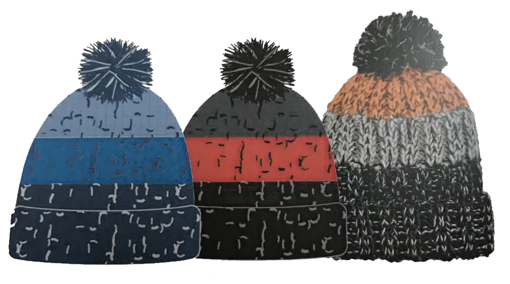 Winter-Hats Boys Fleece Lined Chunky Knit Marled Cuff Pom Hat