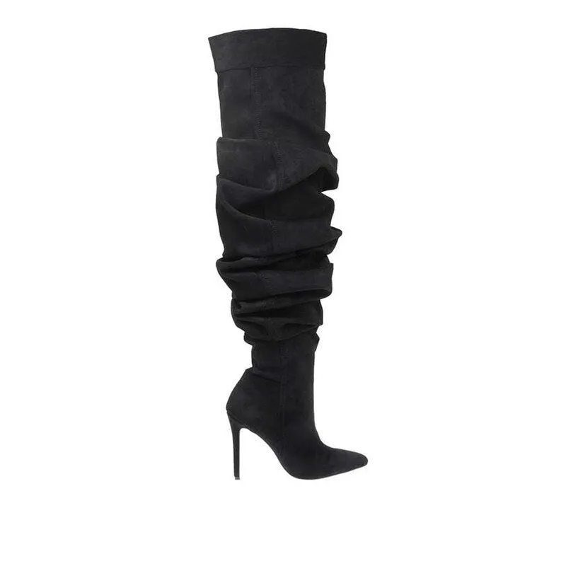 Woman Pleated High Heels Thigh High Boots
