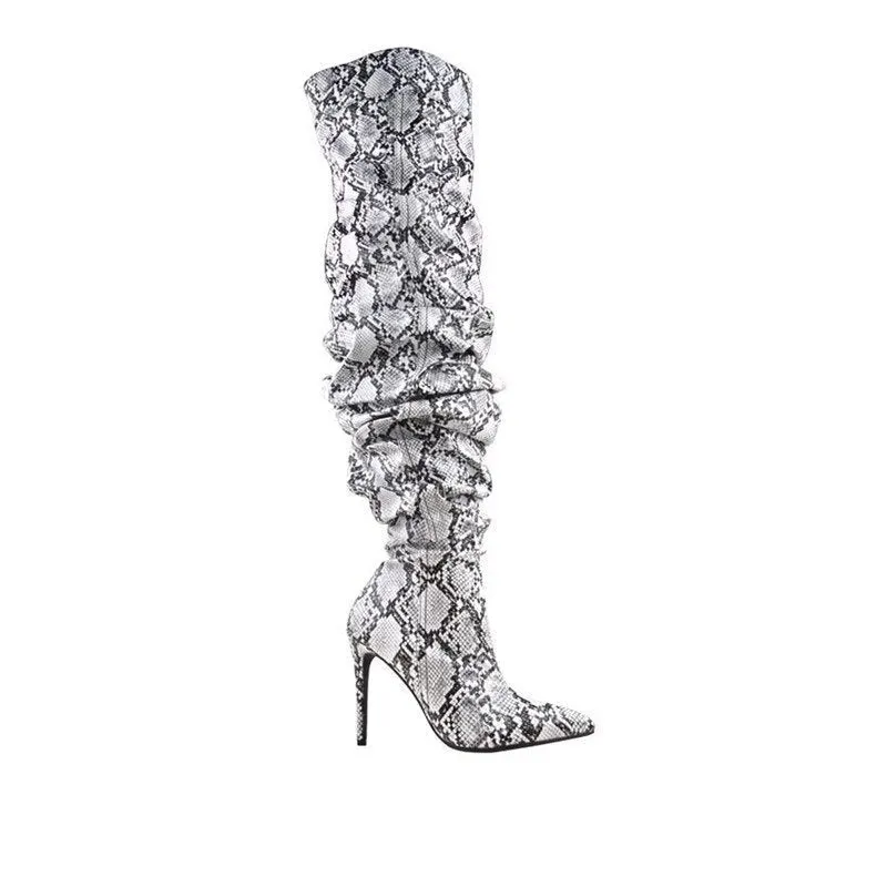 Woman Pleated High Heels Thigh High Boots