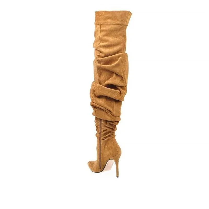 Woman Pleated High Heels Thigh High Boots