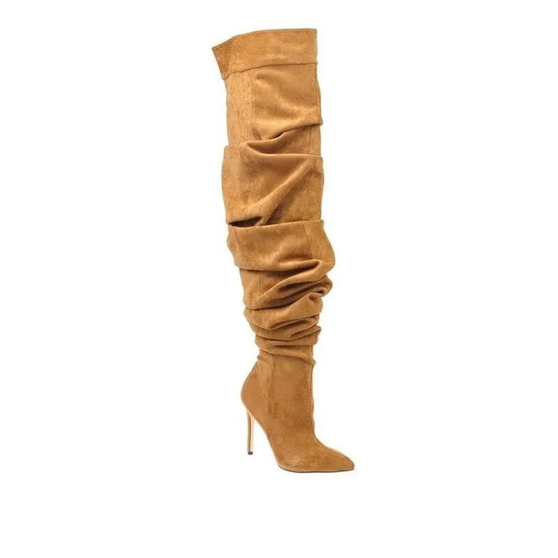 Woman Pleated High Heels Thigh High Boots