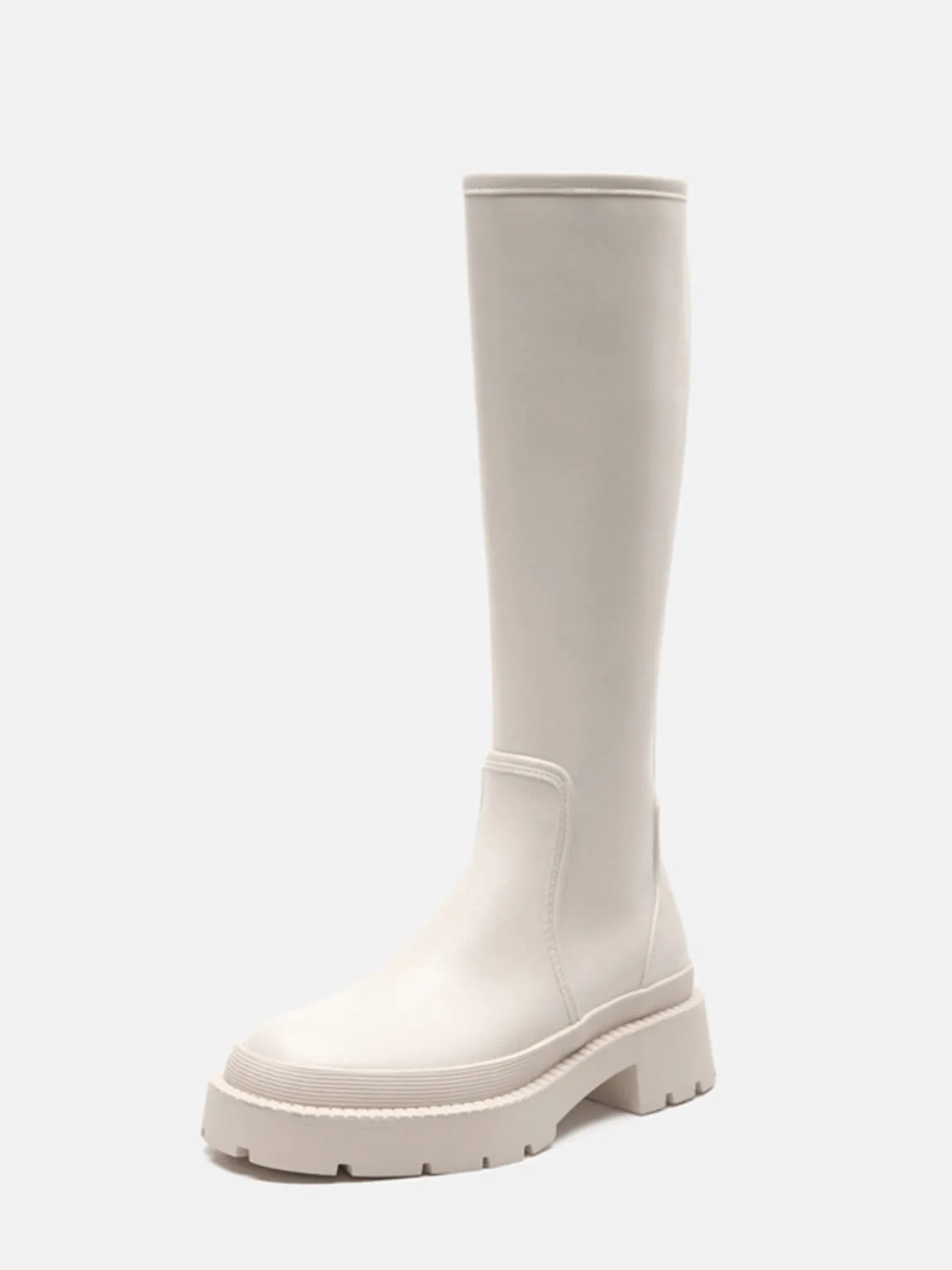 Women's Mid-block Round Toe Chunky Sole Rubberized Flatform Boots Zip Closure