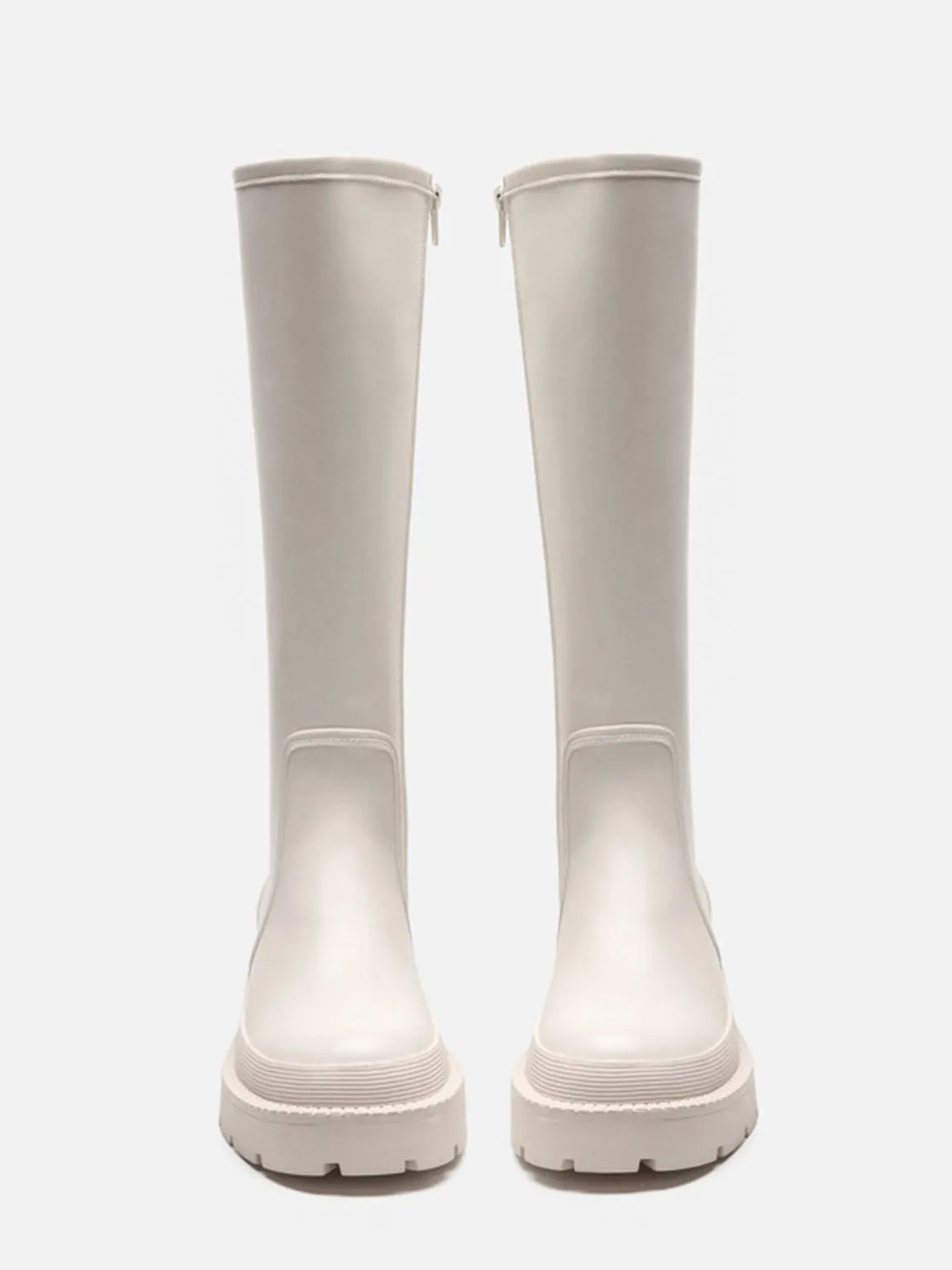 Women's Mid-block Round Toe Chunky Sole Rubberized Flatform Boots Zip Closure